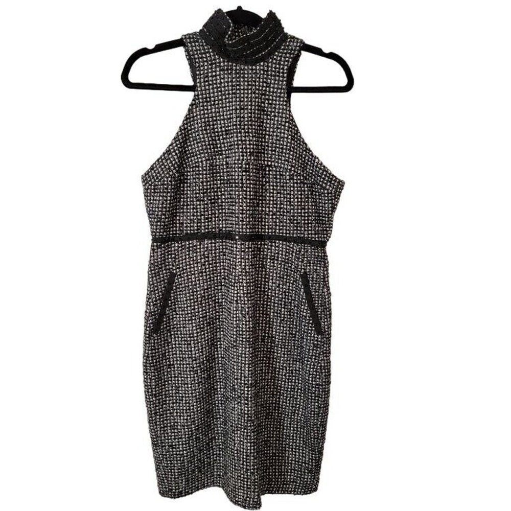 NEW Karl Lagerfield Sheath Dress Black Gray Tweed Sz 8 Racer Back Sleeveless
